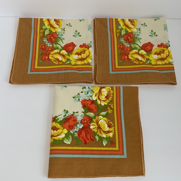 VTG Cloth Napkins Set of 6 Cloth Floral and Stripes 60โs-70โs Colors on Cream - Picture 2 of 13